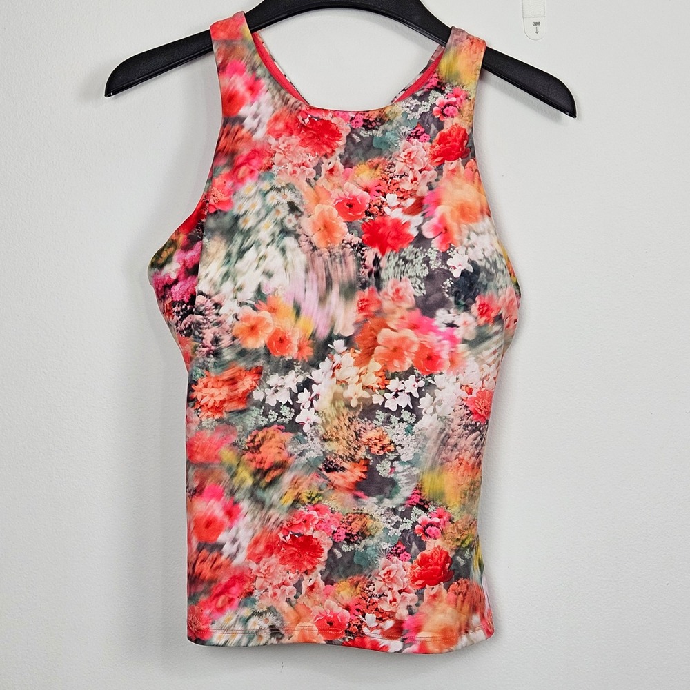 Athleta Conscious Support Top Sz Small D-DD Floral High Neck Racerback Tank Bra